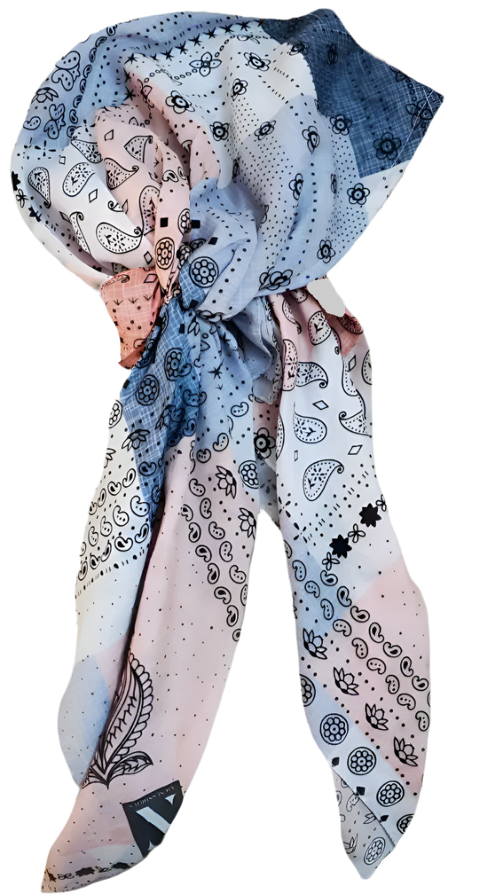Denim/Coral Printed Pretied