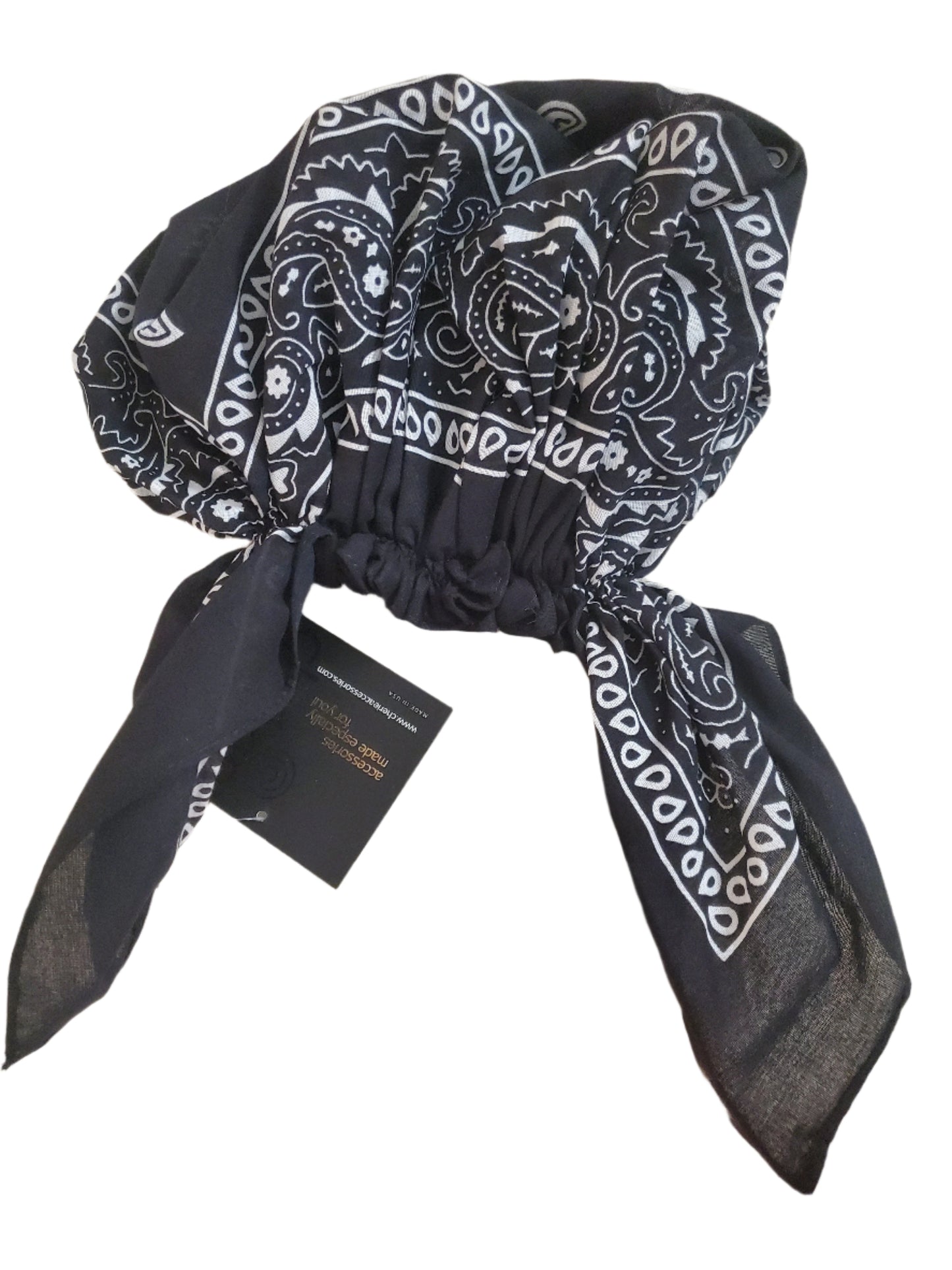 Black Pre-tied Headscarves Bandana Prints - Short Ties