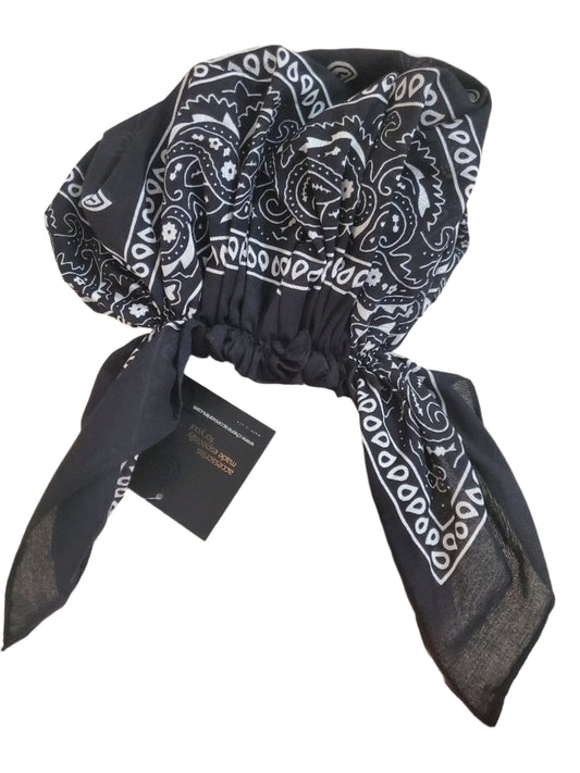 Black Pre-tied Headscarves Bandana Prints - Short Ties
