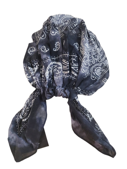 Black Pre-tied Headscarves Bandana Tie Dye Prints - Short Ties