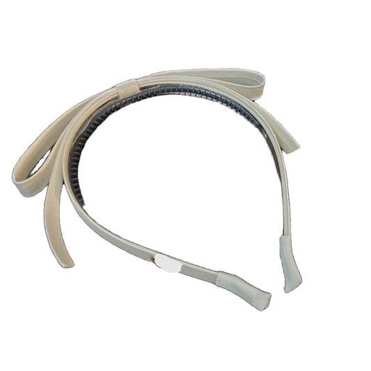Ivory Satin Tuxedo Bow Headband - Narrow