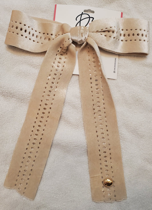 Large Ivory Eyelet Velvet Bow Clip