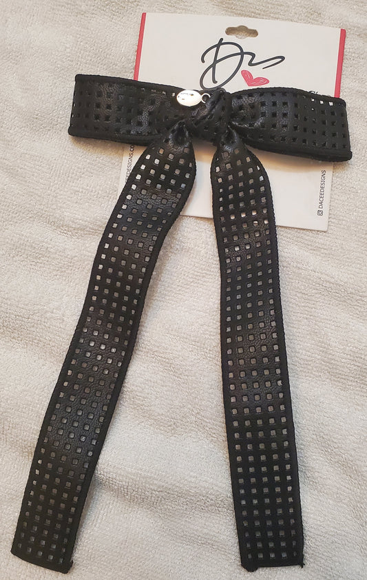 Medium Black Perforated Leather Bow Clip