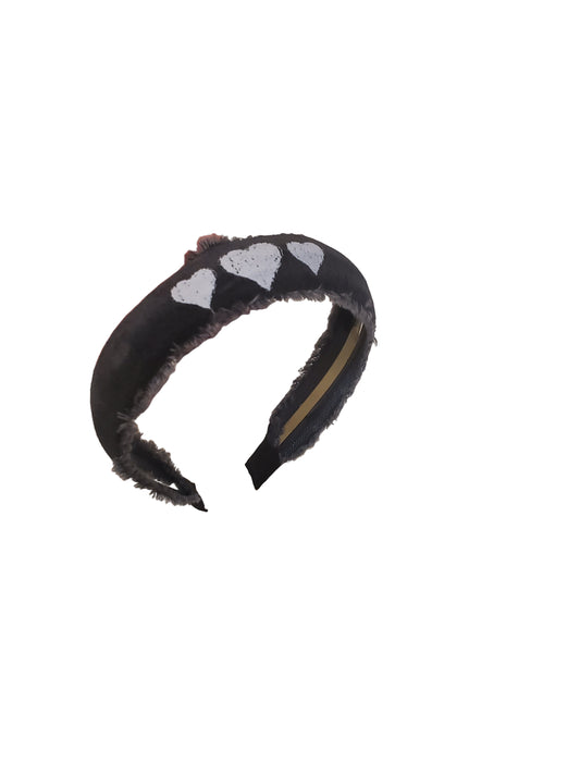 Gray Frayed Hearts Headband