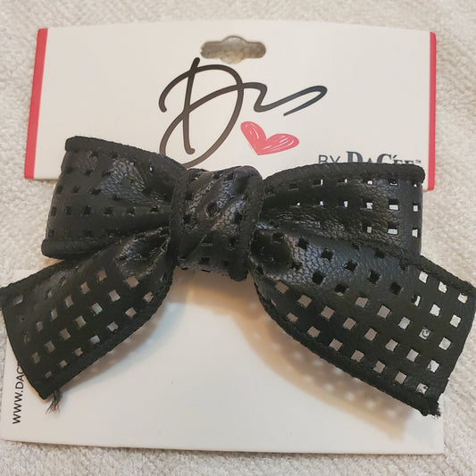 Small Black Perforated Leather Bow Clip