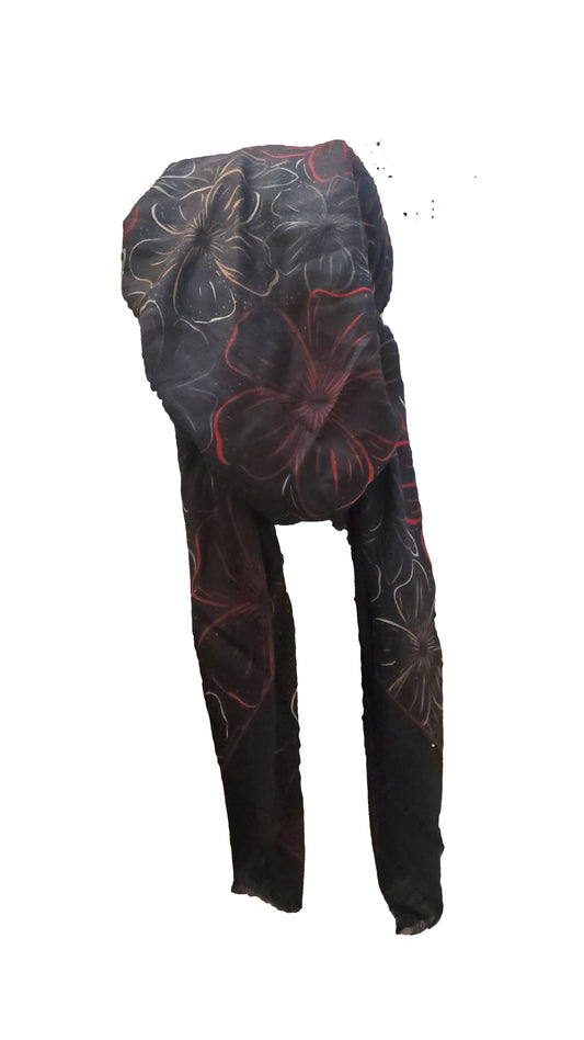 Black Large Flowers Pretied